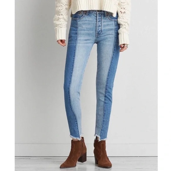 American Eagle Outfitters Denim - American Eagle Vintage High Rise Two Tone Fringe‎ Button Fly Jeans 4